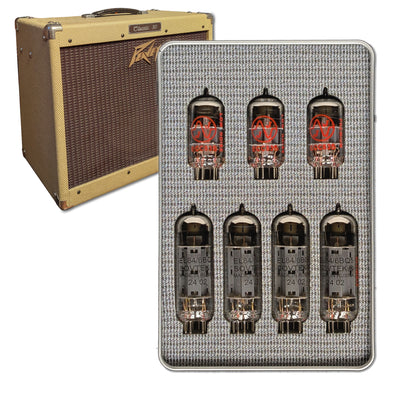 el84 Sovtek appairées et 12ax7 JJ pour le retubage du Classic 30 Peavey. Vue de face.
