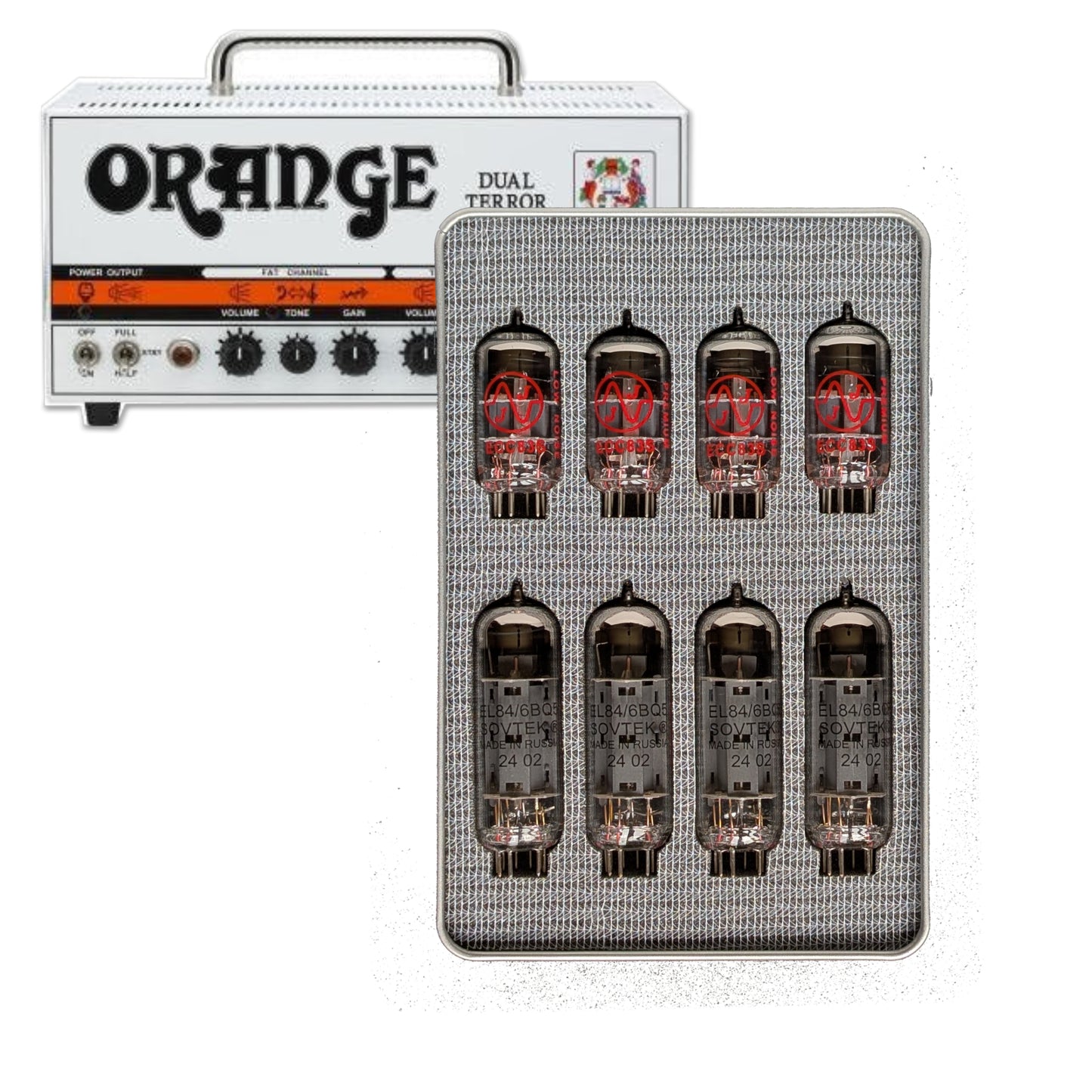 Kit de retubage complet pour le dual Terror Orange. El84 Sovtek. Deux Driver premium JJ et préamp.